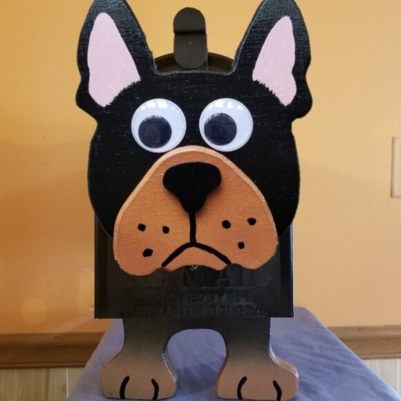 NEW Black Dog Mailbox Wooden Puppy Postal Mail Box